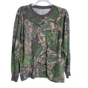 VTG Shape Shifter Camo Long Sleeve Pocket Tee Shirt Men's Size M / L Green Brown